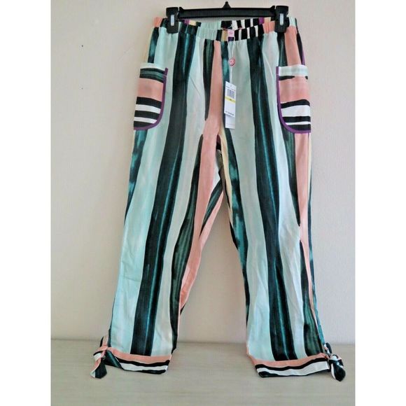 Red Carter Womens Size M  Zoey Striped Cropped Cotton Linen Pants w/Pockets $150 - Picture 1 of 10